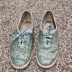 Keds x Kate Spade Glitter Lace-Up Sneakers in Aqua Womens Size 8
